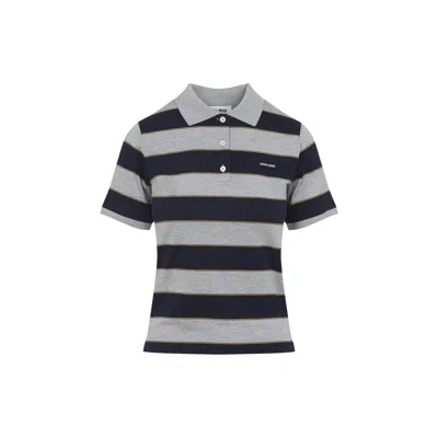 Miu Miu Striped Jersey Short-sleeve Polo Shirt In Blue