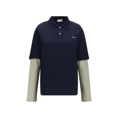 Miu Miu Cotton Polo Shirt With Front Embroidered Logo In Multi