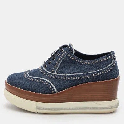 Pre-owned Miu Miu Blue Denim Astro Cork Platform Sneakers Size 37