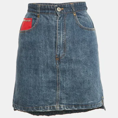 Pre-owned Miu Miu Blue Denim Distressed Mini Skirt S