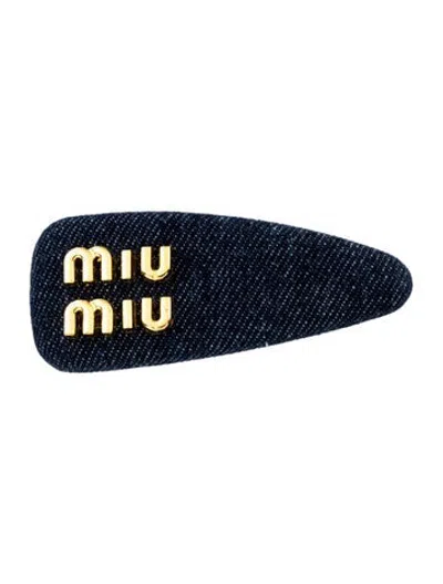 Pre-owned Miu Miu Blue Denim Gold Toned Hair Clip In Blue/gold