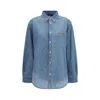 Miu Miu Logo Embroidery Chambray Denim Shirt In Blue