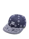 Miu Miu Blue Drill Printed Baseball Hat In Neutral
