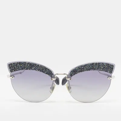 Pre-owned Miu Miu Blue Gradient Smu 58t Glitter Cat Eye Sunglasses