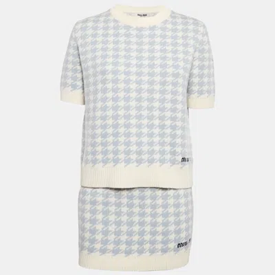 Pre-owned Miu Miu Blue Houndstooth Cashmere Top And Skirt Set S/xs