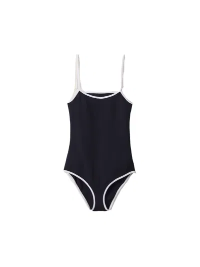 Miu Miu Dark Blue Stretch Nylon Swimsuit In Black