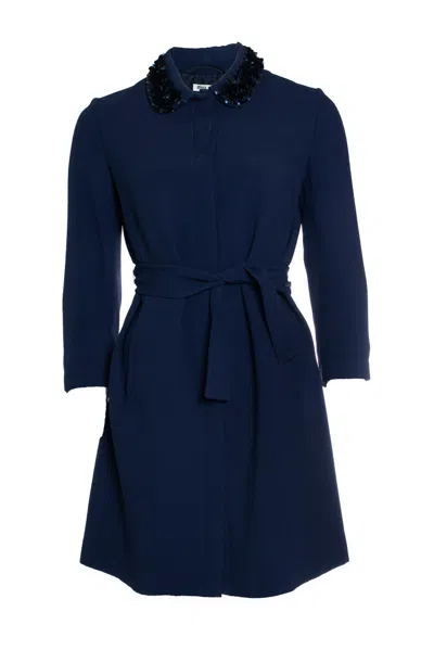 Miu Miu , Blue Jacket With Belt And Sequinned Collar