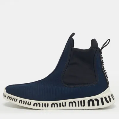 Pre-owned Miu Miu Blue Knit Fabric And Neoprene High Top Sneakers Size 41