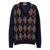 Miu Miu Argyle V-neck Wool Sweater In Blue
