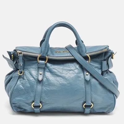 Pre-owned Miu Miu Blue Leather Bauletto Bow Tote