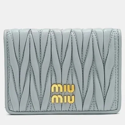 Pre-owned Miu Miu Blue Leather Matlasé Card Wallet