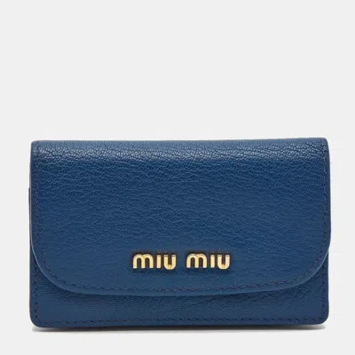 Pre-owned Miu Miu Blue Leather Mini Flap Card Case