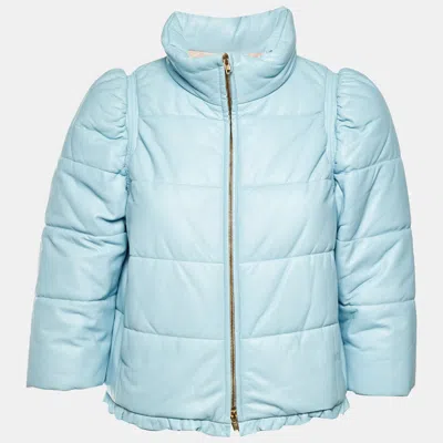 Pre-owned Miu Miu Blue Leather Puffer Jacket S