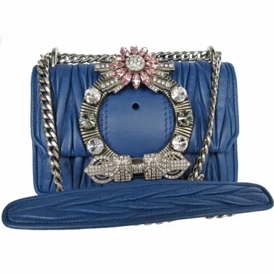 Pre-owned Miu Miu Blue Leather Rhinestone Shoulder Bag ()