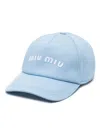 MIU MIU BLUE LOGO-EMBROIDERED COTTON CAP