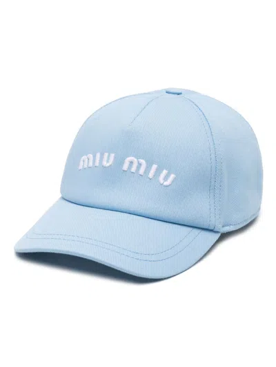 Miu Miu Logo Embroidered Baseball Cap In Blue