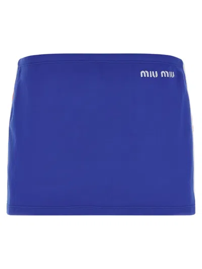 Miu Miu Blue Logo Embroidery Skirt