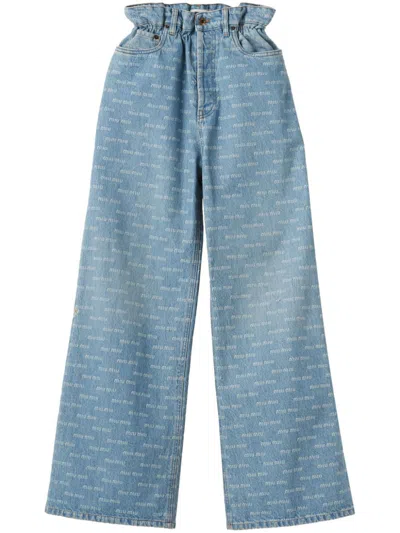 Miu Miu Logo-print Wide-leg Jeans In Blue