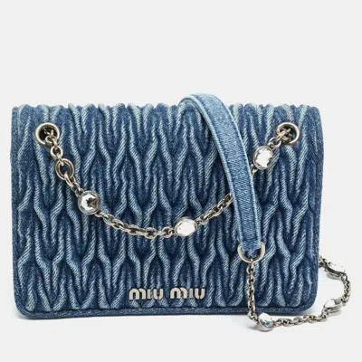Pre-owned Miu Miu Blue Matelassé Denim Crystals Chain Bag
