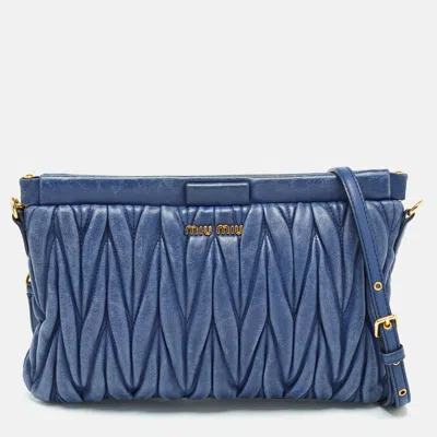 Pre-owned Miu Miu Blue Matelassé Leather Frame Clutch Bag