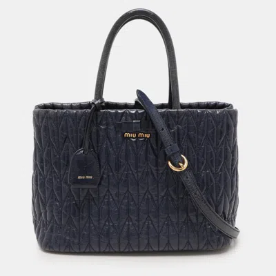 Pre-owned Miu Miu Blue Matelasse Leather Tote