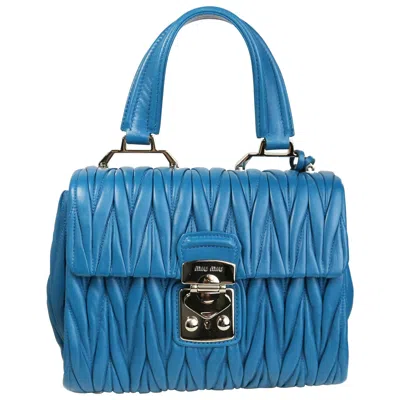 Pre-owned Miu Miu Blue Matelasse Nappa Leather Shoulder/hand Flap Bag