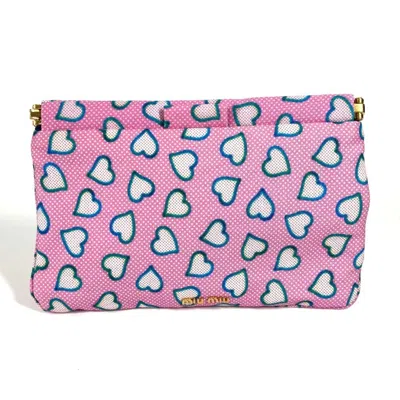 Pre-owned Miu Miu Blue Pink Nylon Leather Clutch Bag Pouch () In Multi
