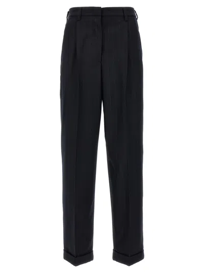 Miu Miu Blue Pinstripe Pants In Navy Blue