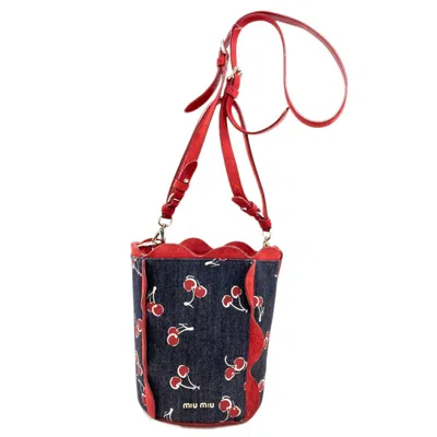 Pre-owned Miu Miu Blue Red Color Denim Pouch Shoulder Bag () In Blue, Red Color