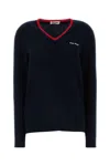 Miu Miu Blue Ribbed Wool Sweater In Blue