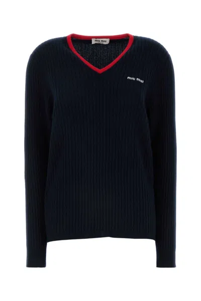 MIU MIU BLUE RIBBED WOOL SWEATER
