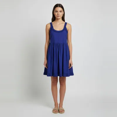 Pre-owned Miu Miu Blue Ruffle Trim Poplin Scoop Neck Mini Dress M