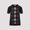 Miu Miu Cashmere Argyle Short-sleeve Sweater In Blue
