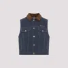 Miu Miu Flap Pocket Denim Jacket With Flock Collar In Blue