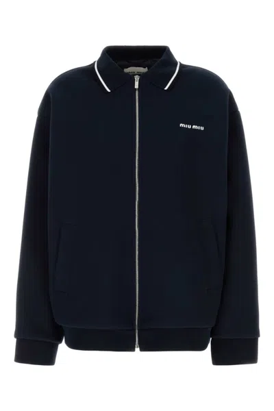 Miu Miu Blue Zipped Knit Blouson Jacket