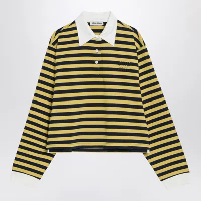 Miu Miu Blue/yellow Striped Polo With Logo