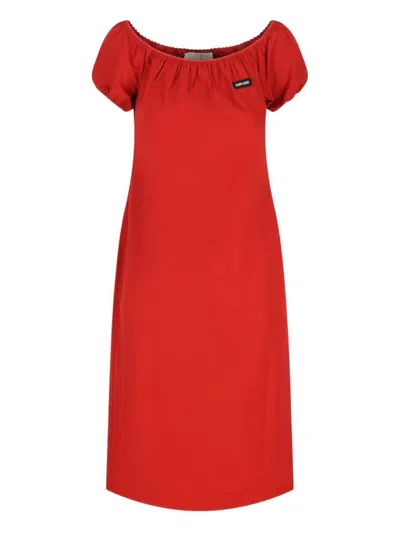 Miu Miu Womens Rosso Short-sleeve Cotton Poplin Midi Dress In Red