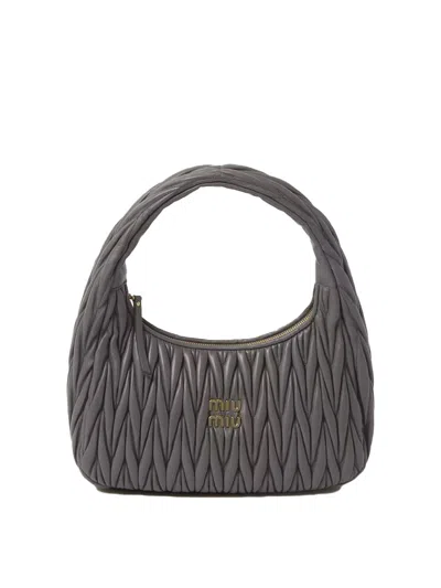 Miu Miu Wander Matelass Nappa Leather Hobo Bag In Grey