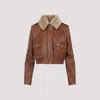 Miu Miu Logo-applique Leather Bomber Jacket In Brown