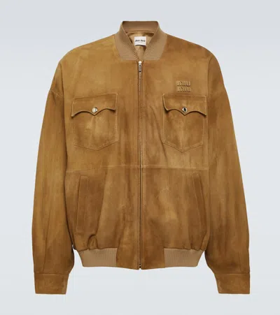Miu Miu Bomberjacke Aus Veloursleder In Brown
