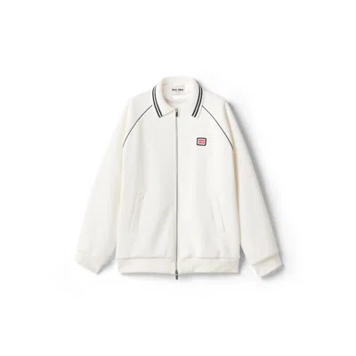 Miu Miu Bonded Cotton Piqué Blouson Jacket In White