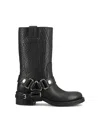 Miu Miu Leather Block Heel Ankle Boots In Black