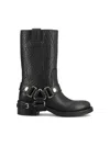 Miu Miu Leather Block Heel Ankle Boots In Black