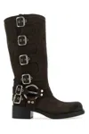 Miu Miu Buckle-detail Block-heel Boots In Brown