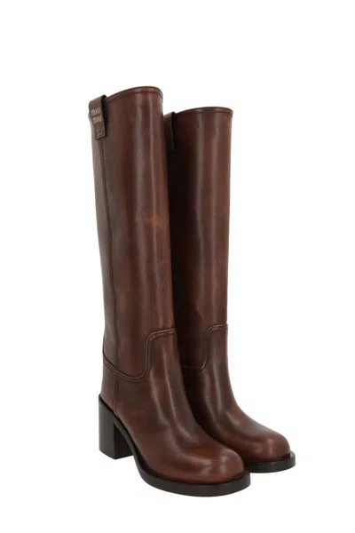 Miu Miu Women's Block Heel Boots In Brown