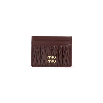 Miu Miu Bordeaux Lamb Leather Cardholder In Black