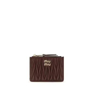 Miu Miu Bordeaux Lamb Ovis Aries Aries Wallet In Brown