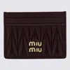 Miu Miu Bordeaux Leather Card Holder In Burgundy