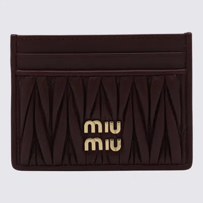 Miu Miu Bordeaux Leather Card Holder In Burgundy
