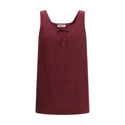 Miu Miu Bordeaux Linen Casual Dress
